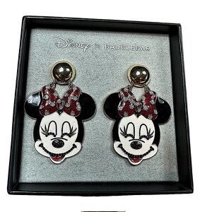 DISNEY x BAUBLEBAR: NWT Minnie Mouse Earrings Gold Post Stud with Crystal Bows